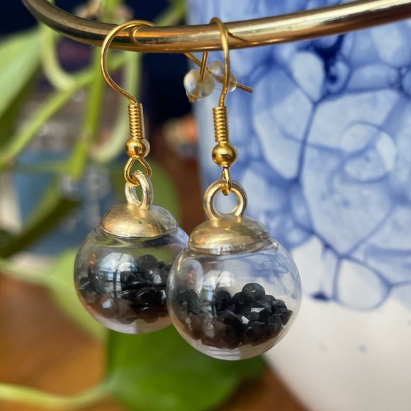 Whispering Grove Jewelry - 🎃Let’s Party in black, Black bobble earrings, brass